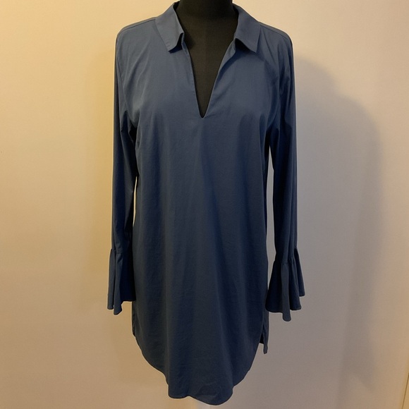 ❤️‍🔥 Bobeau Shift Blue Midi Pullover Bell Sleeves Dress Cotton Size Large - Picture 1 of 5